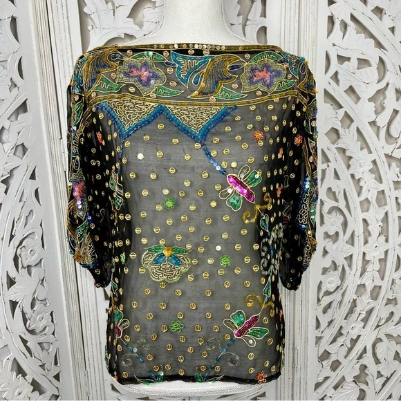 Vintage Saks Fifth Avenue Sequined Sheer Blouse - Picture 3 of 4